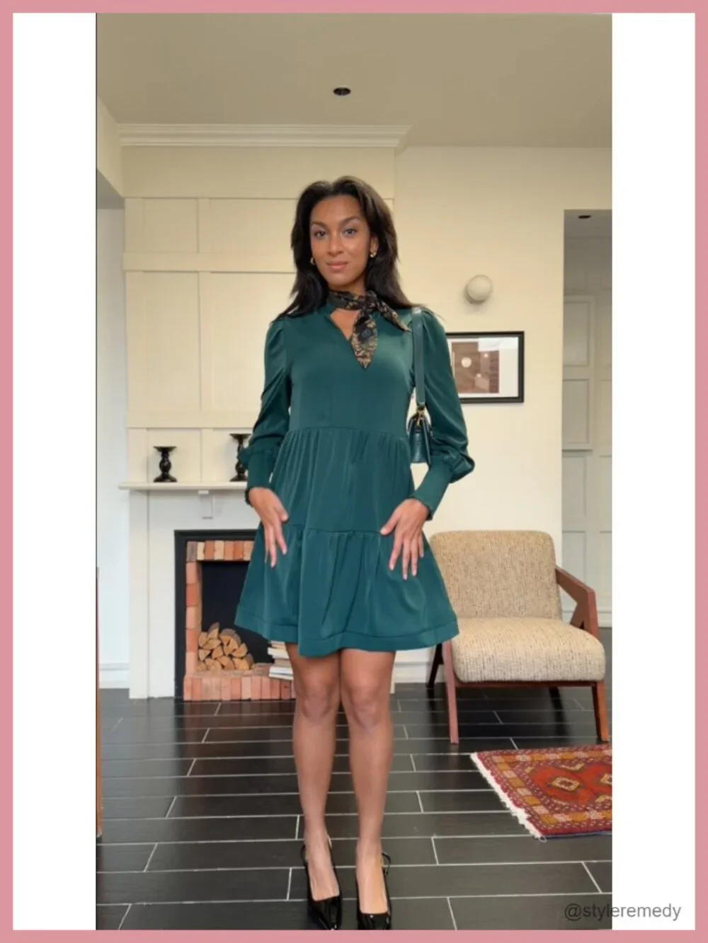 Women's Long Sleeve Tiered Swing Dress with Ruffled Collar, Puff Sleeves